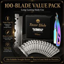 Men Barber Grade Hollow Out Foldable Shavette Razor Grooming Kit, Multicolor Stainless Steel Straight Shaving Razor, Foldable Portable Design For Precise Beard & Neckline Edging, Value Pack Contains 100 Single Edge Blades, 4 Stylish Color Choices For - Multi-color - View 4