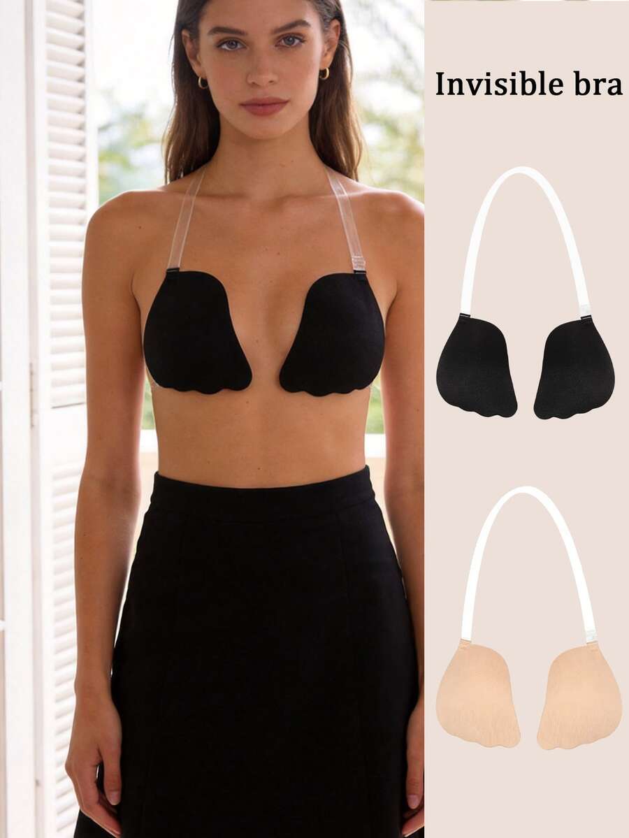 1 Pair Women's Invisible Adhesive Bra, Lifting Bra Pads, Suitable For Backless Dresses, Wedding Gowns, Strapless Tops, Adhesive Straps For Instant Slimming Effect, Multiple Sizes Available, Suitable For Weddings, Parties And Daily Wear - Multi-color - View 1