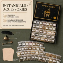 35 Labelled Dried Botanical Packs With Feather, Bell, Decorative Spoon And Parchment Sheets, Witchcraft Craft & Ritual Altar Supplies, Boxed Set For Adults - 35pcs - View 5