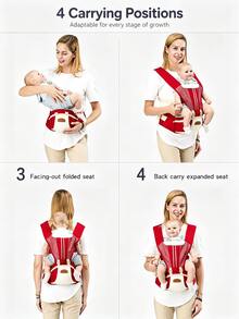 Baby Hip Seat Carrier, 4-In-1 Multi-Function Baby Carrier, Breathable Mesh, Pressure-Relieving Shoulder Straps, All-Season, For Outings, Strolling, Shopping, Travel, Baby Seat - Red - View 4