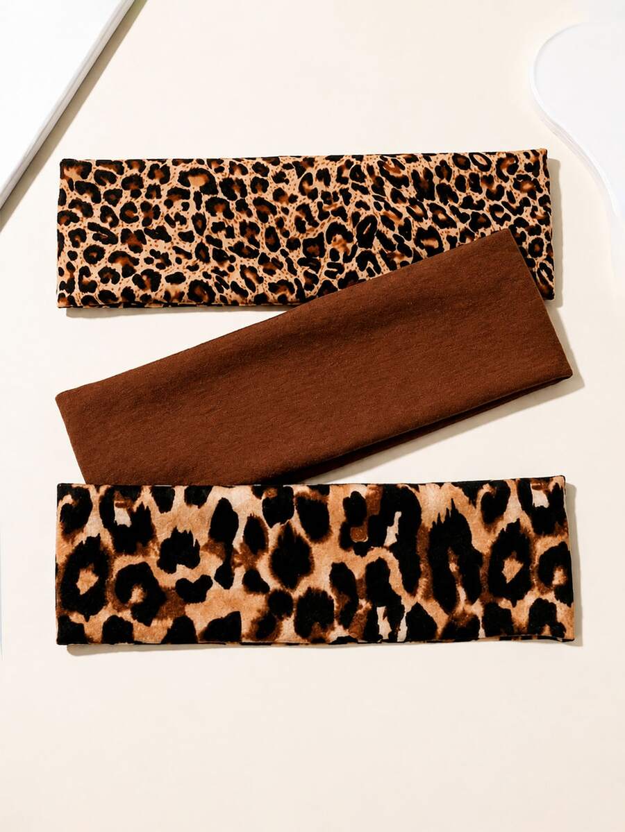 3pcs/1pc Leopard Print Women's Headband, Non-Slip Wide Elastic Soft Yoga Sweat-Absorbing Hairband, Fashionable Daily Wear Hair Accessory - Multicolor - View 1