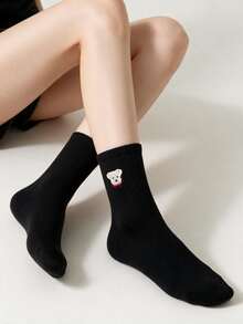 1 Pair Socks, College Style Cartoon Fashion Daily Wear - Black - View 2