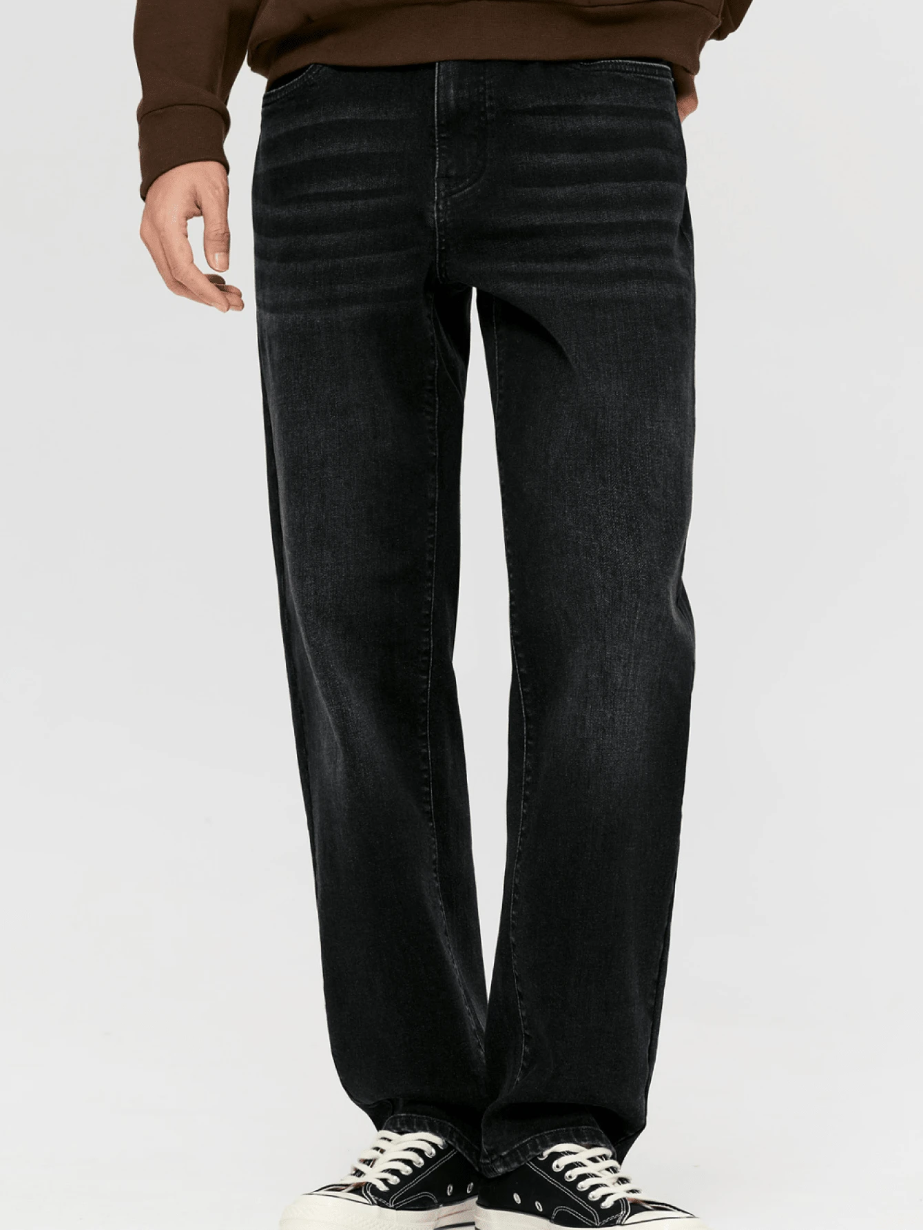 CAMEL CROWN Celana Jeans Denim Pria Model Lurus dengan Tampilan Vintage, Celana Panjang Luar Ruangan yang Modis, Nyaman, dan Terasa Seperti Katun - Hitam - View 1