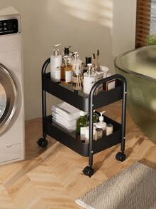 2-Tier/3-Tier Mobile Multi-Function Storage Cart, Metal Storage Organizer Rack With 360° Lockable Casters, Mesh Storage Shelves, Suitable For Kitchen, Bathroom, Laundry Room, Office, Craft, Snack Storage, Black/White Small Space Home Storage Rack - Multicolor - View 5