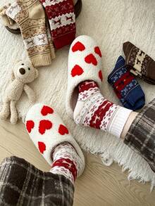 1/3/5/10 Pairs Comfortable Reindeer Print Mid-Calf Socks - Warm Thick Christmas Socks, Women's Style, Festive Animal Pattern, Available In Red, Beige, Brown And Navy Blue, Perfect For Holiday Celebrations - Multicolor - View 4