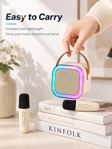 AXNEN Mini Portable Karaoke Machine, Bluetooth 5.3 Wireless Speaker With 2 Wireless Microphones, Colorful RGB Lights, Voice Effects And Vocal Removal, Supports TF Card/AUX/USB Playback, 5W Speaker For Home Karaoke, Parties And Gifts - View 4