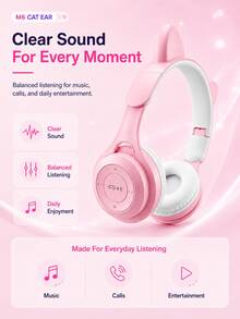 Foldable Wireless Cat Ear Headphones, Color Changing Cat Ear Wireless Headphones With Microphone, Touch Control, Super Long Battery Life, Suitable For Children/Gifts - 彩色 - 查看 5