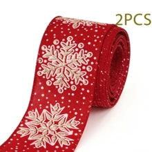 2 Rolls 63mm X 5 Yards Christmas Wired Edge Snowflake Holiday Gift Wrapping Ribbon, Christmas Wreath Bow Making Ribbon, Winter Burlap Craft Decorative Ribbon, Red And White Color, Suitable For Gift Wrapping And Handmade Crafts - Multicolor - View 11