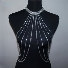 European And American Luxury Rhinestone Tassel Body Chain, Multi-Layer Tassel Chest Chain, Fashionable Sexy Elegant Elegant - Silver - View 3