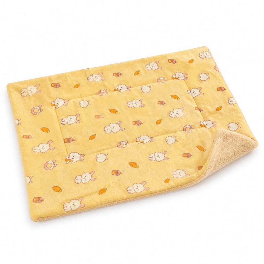 BVEOYPET Keset dan Selimut Hewan Peliharaan Motif Kelinci Kuning, Cocok untuk Kucing dan Anjing, Bagian Tengah Berlapis, Pinggiran Tebal, Bagian Belakang Lembut, 6 Ukuran, Cocok untuk Lantai, Bangku, atau Sofa - Kuning - View 1