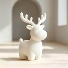 3D Printed Matte White Cute Deer Figurine, Minimalist Round Cartoon Reindeer Sculpture, Christmas Home Desktop Holiday Decoration Craft - A - View 1