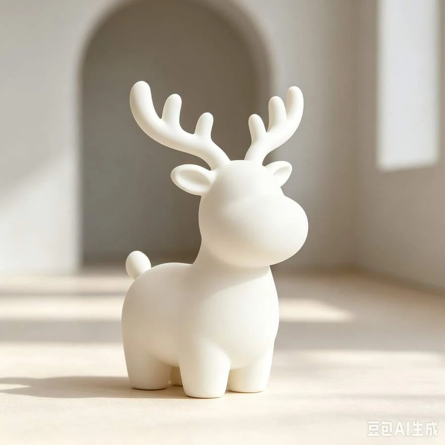 3D Printed Matte White Cute Deer Figurine, Minimalist Round Cartoon Reindeer Sculpture, Christmas Home Desktop Holiday Decoration Craft - A - View 1