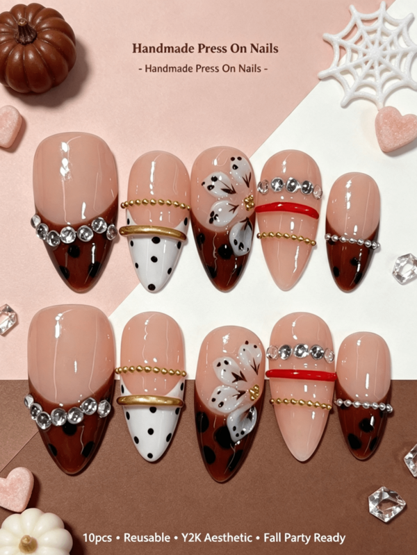 NAILROSY 10片裝杏仁形3D雕花手工穿戴甲，純白/裸色/透明，婚禮海灘必備，日常通勤風，2026春季新品，奢華風格，婚禮生日禮物，高品質