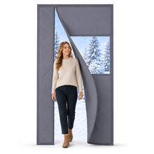 Pure Gray Side-Opening Winter Thermal Door Curtain With Visible Window, Built-In Strong Magnetic Blocks For Seamless Silent Closure, No-Drill Hook And Loop Installation, Hidden Bottom Weight, Suitable For Various Home Door Scenarios, Multiple Sizes Available - Solid Gray Side-open [Warm] - View 11