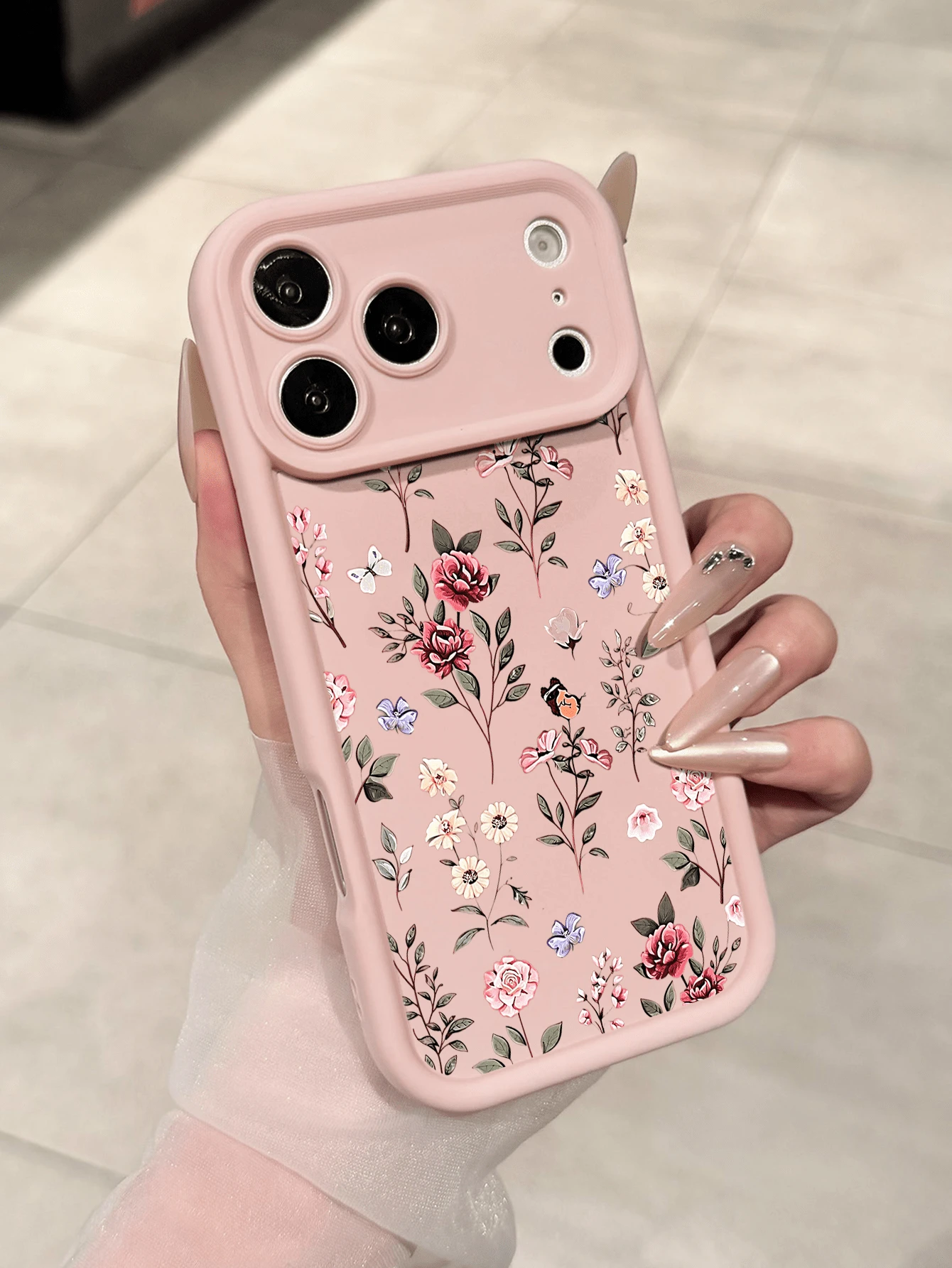 Soft Pink Floral Butterfly Thick Anti-Drop Phone Case Soft Shell Compatible With Apple 18 Pro Max/17 Pro Max/16/15/14/13/12/11/XR/XS/15 Plus And Other Models, Holiday Gift For Men And Women - Pink - View 1