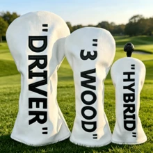 White With Black PU Leather Golf Wood Club Headcover, Premium Golf Accessory Suitable For All Brands - Multicolor - View 1