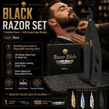Men Barber Grade Hollow Out Foldable Shavette Razor Grooming Kit, Multicolor Stainless Steel Straight Shaving Razor, Foldable Portable Design For Precise Beard & Neckline Edging, Value Pack Contains 100 Single Edge Blades, 4 Stylish Color Choices For - Multi-color - View 13