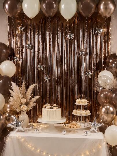 1pc/2pcs/3pcs/4pcs/5pcs Coffee Brown Tassel Rain Curtain, Birthday Wedding Engagement Bachelorette Party Baby Shower Background Decoration, 1*2m Shiny Rain Curtain Photo Booth Backdrop Decoration Suitable For Birthday, Wedding, Engagement Party, Bachelorette Party, Baby Shower, Western Birthday Party, Cowboy Theme Party, Bachelorette Party, Country Wedding, Photography Studio Decoration, Country Style Decoration, Wild West Theme, 70s Retro Party