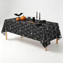1/3pcs Black Spider Web Disposable Plastic Tablecloth, Halloween Tablecloth, Spider Web Tablecloth, Black Spider Web Tablecloth, Suitable For Halloween Party Decoration, Gift, Dining Table Decor, 54x108inch - Multicolor - View 1