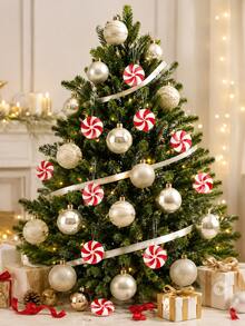 1 Inch Christmas Candy Cane Decorations, 50pcs Plastic Faux Peppermint Candy Ornaments, Red And White Color, Suitable For Christmas Holiday Decor, Party Favors And DIY Crafts - Acrylic Candy - View 5