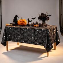 1/3pcs Black Spider Web Disposable Plastic Tablecloth, Halloween Tablecloth, Spider Web Tablecloth, Black Spider Web Tablecloth, Suitable For Halloween Party Decoration, Gift, Dining Table Decor, 54x108inch - Multicolor - View 4