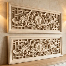 2pcs Solid Wood Carving With Hollow Horizontal Flowers, Home Decorations, Woodworking Supplies, Suitable For Cabinets, Doors And Windows, Furniture, Background Walls, Porches, Offices And Other Decorations, Holiday Decorations, DIY Decorations. - Multicolor - View 8