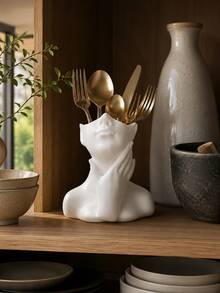 1pc White Abstract Face Kitchen Utensil Holder, Female Bust Cutlery Organizer For Countertop, Spoon Fork Chopstick Storage Holder, Modern Nordic Minimalist Kitchen Decor, Multi-Use Home Storage Organizer - Multicolor - View 11