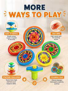 1 Set Mini Spinning Top Toy - Stackable Spinning Tops With 5 Tops And 1 Launcher, Early Education Stress Relief Toy For Kids, Party Game Interactive Supplies, Suitable For Boys And Girls Birthday Gift, Christmas Gift, Classroom Small Gift (Random Style And Color) - Multicolor - View 6