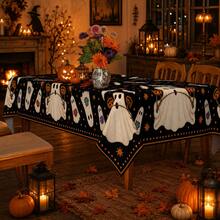1pc,Vintage Halloween Tablecloth, Ghost Pumpkin Bat Black Cat Print Polyester Table Cover, Halloween Dining Table Decor For Kitchen, Party, Family Gathering And Holiday Home Decoration - B - View 5