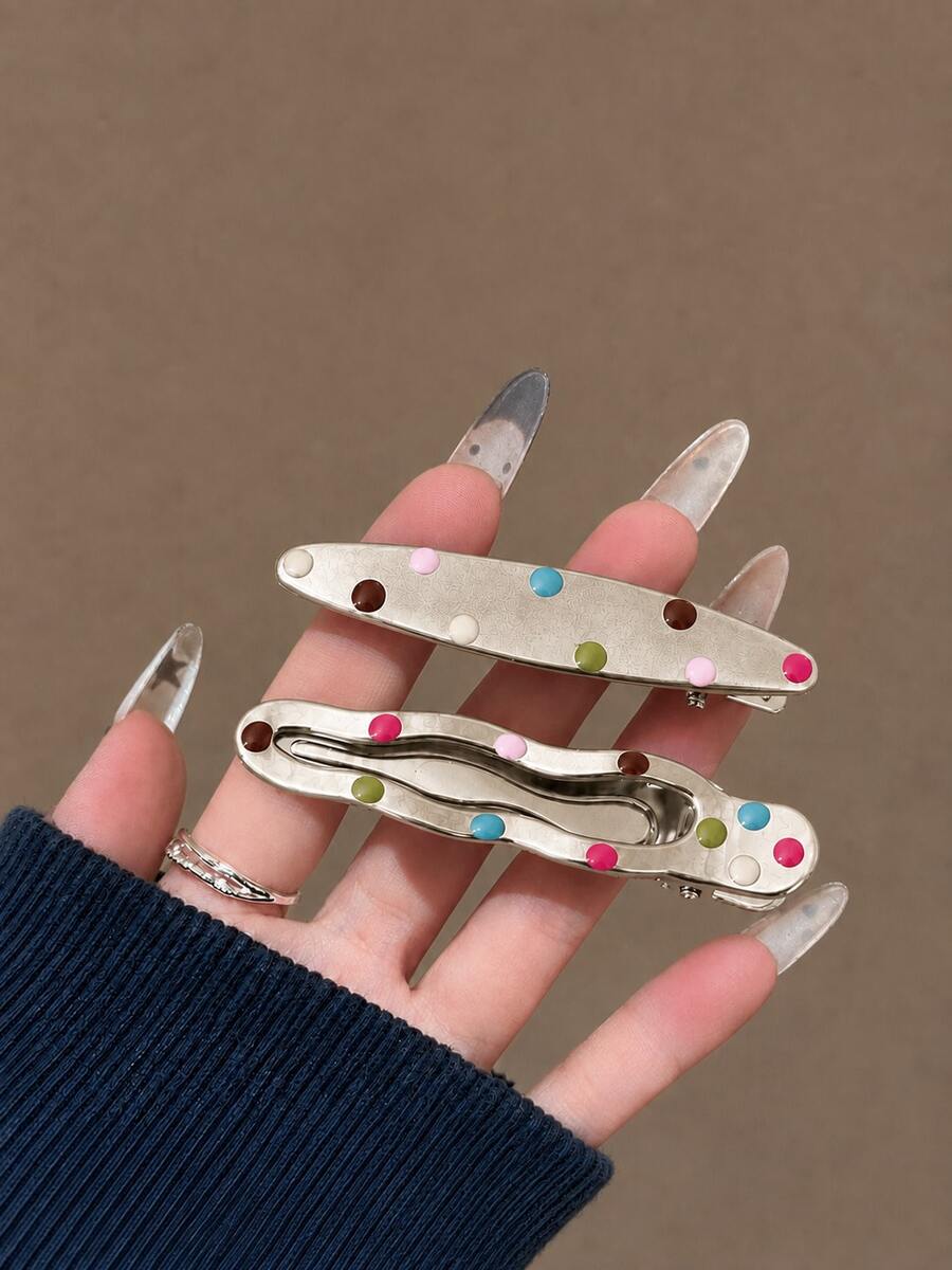 2/4pcs Colorful Oil Drop Hair Clips, Cute Sweet Korean Style Bangs Clips, Suitable For Daily Wear Side Clips, Girl Bangs Clips, Pearl Alligator Hair Clips, Hair Accessories - Multicolor - View 1