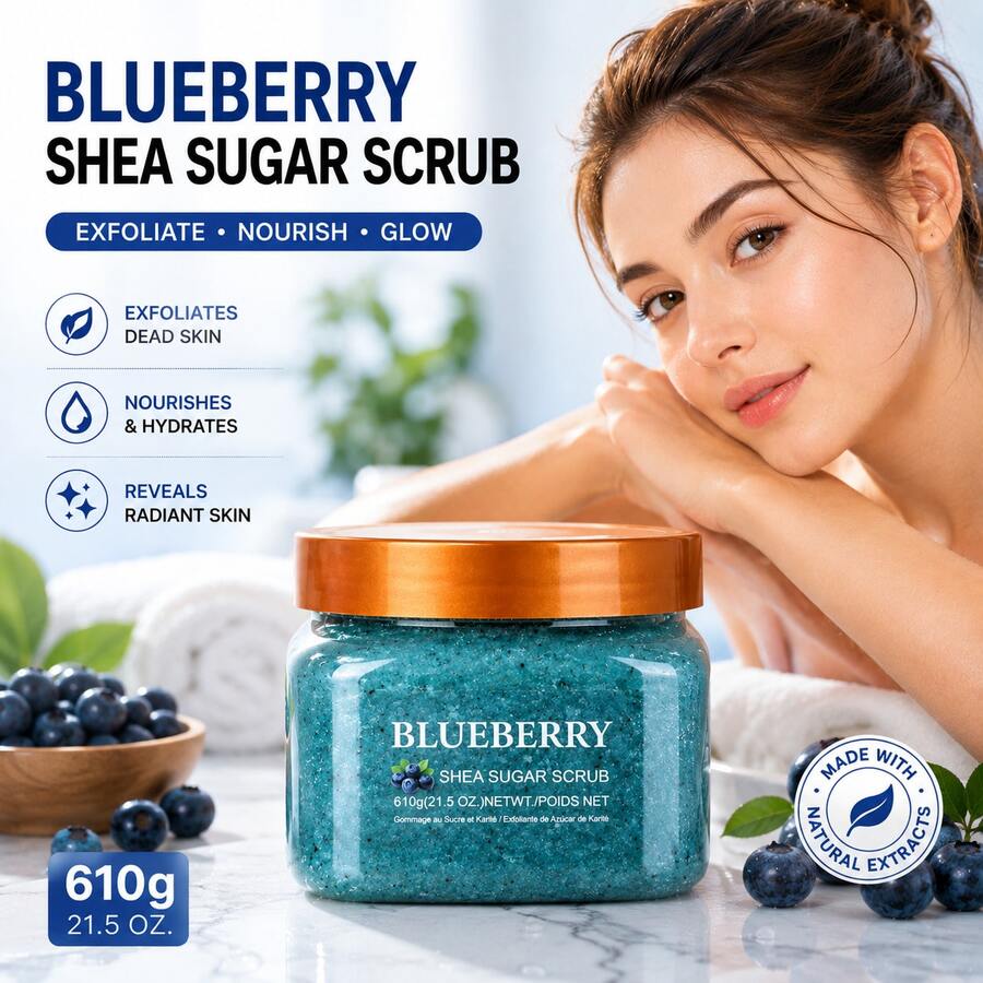 WWP 610g Blueberry Shea Butter Sugar Scrub Deep Cleansing Moisturizing Whitening Body Scrub Bath SPA Skincare