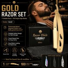 Men Barber Grade Hollow Out Foldable Shavette Razor Grooming Kit, Multicolor Stainless Steel Straight Shaving Razor, Foldable Portable Design For Precise Beard & Neckline Edging, Value Pack Contains 100 Single Edge Blades, 4 Stylish Color Choices For - Multi-color - View 11