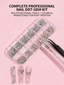 12-Grid Box Multi-Color Flat Back Rhinestones Nail Art Decoration Accessories, Easy To Pick Up, Long-Lasting Sparkle, Beginner-Friendly Nail Art Rhinestone Pen And Multi-Size Flat Back Rhinestone Set For Nail Art Beginners, Crafts, Phone Case And DIY Decoration - Multicolor - View 11