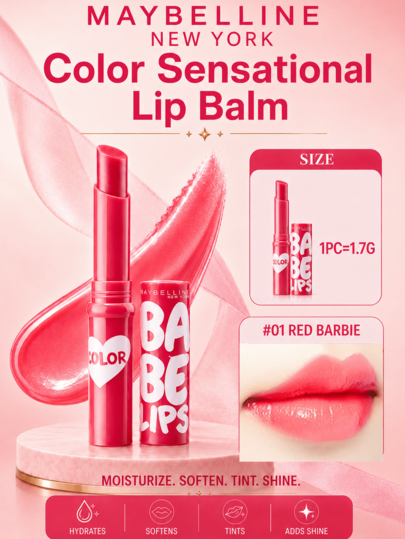 Maybelline Baby Love Lip Balm, 1.7g, Shade #01 Red , Long-Lasting Shine And Hydration, One-Swipe Color Payoff, For Daily Use, Suitable For All Skin Tones