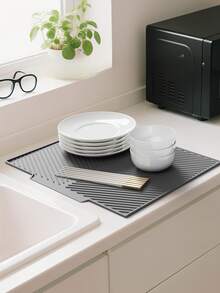 Silicone Dish Drying Mat, Extra Wide Edge Design, Non-Slip Kitchen Countertop Drainage Pad, Suitable For Plates, Bowls, Cookware, Soft Durable And Odor-Resistant - Multiple Styles and Colors - View 6