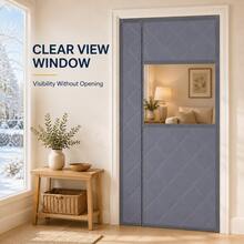 Pure Gray Side-Opening Winter Thermal Door Curtain With Visible Window, Built-In Strong Magnetic Blocks For Seamless Silent Closure, No-Drill Hook And Loop Installation, Hidden Bottom Weight, Suitable For Various Home Door Scenarios, Multiple Sizes Available - Solid Gray Side-open [Warm] - View 10