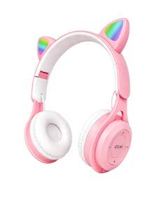 Foldable Wireless Cat Ear Headphones, Color Changing Cat Ear Wireless Headphones With Microphone, Touch Control, Super Long Battery Life, Suitable For Children/Gifts - 彩色 - 查看 3