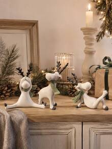 Fun Christmas Reindeer Sculpture, Cute Humorous Deer Statue With Green Scarf, Modern Christmas Tabletop Decor, Suitable For Mantel, Shelf, Living Room, Office, Winter Holiday Decoration, Christmas Gift - Selected Items - View 4