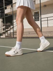 RENBEN 1雙女款夏季運動拼接鞋面低筒圓頭繫帶網布輕量路跑鞋 - 米色 - 查看 2