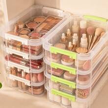 Rak Penyimpanan Kosmetik Transparan 4 Tingkat Kapasitas Besar dengan Baki yang Dapat Dilepas, Kotak Pengorganisasi Riasan dan Perawatan Kulit yang Dapat Ditumpuk - MultiWarna - View 1