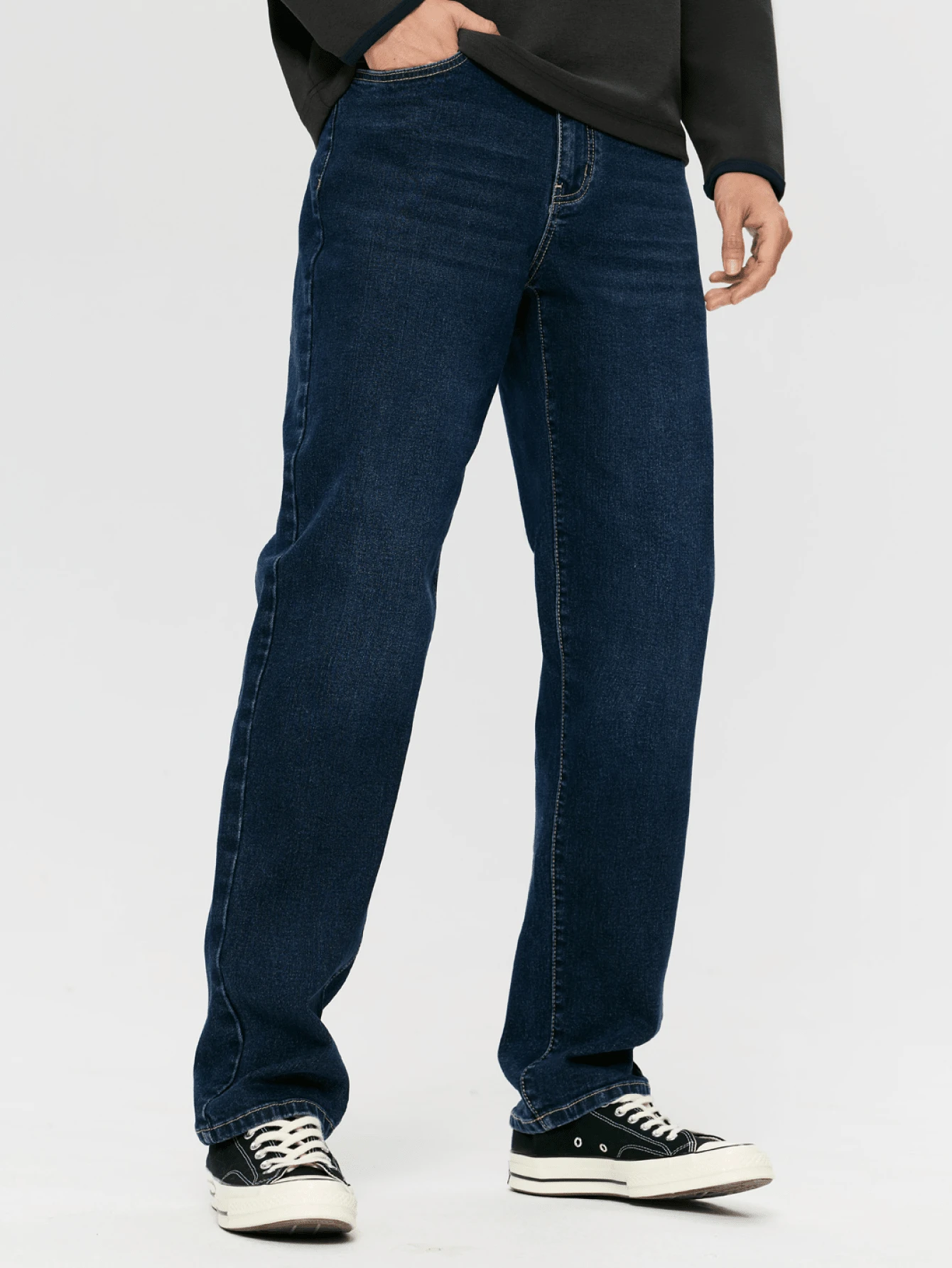 CAMEL CROWN Celana Jeans Pria Model Lurus dengan Tampilan Vintage, Celana Panjang Luar Ruangan yang Modis, Nyaman, dan Terasa Seperti Katun. - Biru - View 1