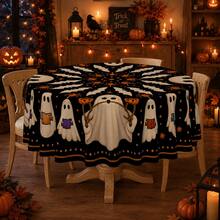 1pc,Vintage Halloween Tablecloth, Ghost Pumpkin Bat Black Cat Print Polyester Table Cover, Halloween Dining Table Decor For Kitchen, Party, Family Gathering And Holiday Home Decoration - B - View 11