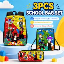 Roblox New 3PCS Anime Combination Backpack Set Includes Backpack, Crossbody Bag, Pencil Case, Adjustable Shoulder Straps, Zipper Design, Unisex, Suitable For School, Travel, Camping, Perfect Gift For Christmas, Birthday, Back To School Season - A - View 2