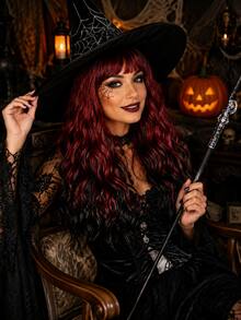 Long Burgundy Red Black Ombre Wig For Women, Wavy Synthetic Wig With Bangs, Halloween Witch Cosplay Party Hair - Red Ombre - View 8