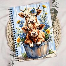 Highland Cow Floral Notebook, 2 Cows Notebook, 30 Sheets/60 Pages Lined Blank Notebook, Journal, Ideal Gift For Back To School And Christmas - A5 - View 3