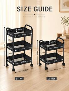 2-Tier/3-Tier Mobile Multi-Function Storage Cart, Metal Storage Organizer Rack With 360° Lockable Casters, Mesh Storage Shelves, Suitable For Kitchen, Bathroom, Laundry Room, Office, Craft, Snack Storage, Black/White Small Space Home Storage Rack - Multicolor - View 12