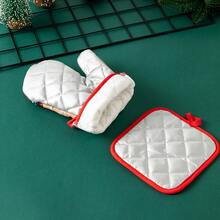2pcs/1set Christmas Heat-Resistant Polyester Oven Mitts, Kitchen Oven Microwave Heat-Insulating Gloves, Waterproof Non-Slip, Suitable For Baking, Grilling, Cooking, Kitchen Essentials, Christmas Holiday Decoration And Party - View 4