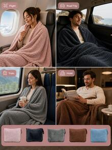 Portable 2-In-1 Travel Pillow And Blanket With Foldable Throw, Suitable For Flights, Road Trips, Train Journeys, Hotels, Offices, Business Trips And Weekend Getaways, Travel Essential And Also Suitable For Daily Use - One Size Fits All - View 10