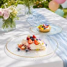50/25/20/10pcs Transparent Gold Rim Plates/Trays Set, 7.5 Inch/10.25 Inch Reusable Plates, Food Trays, Fruit And Snack Platters, Dessert And Salad Plates, Cheese And Candy Trays, Multi-Purpose Tableware For Party, Wedding, Birthday, Picnic, Holiday Events, Easy To Clean And Durable, Suitable For Home And Event Elegant Table Setting - View 8