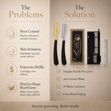 Foldable Barber Shavette Razor Kit For Men, 1 Precision Straight Edging Razor With Easy Blade Swap, Comes With 30 Anti-Scratch Single Edge Blades, Smooth Irritation-Free Shave For Beard Neckline, Barbershop Home Grooming Gift - Multi-color - View 4